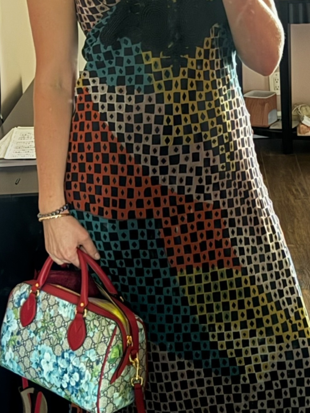 Christian Lacroix Multicolor Backless Geometric Print Maxi Dress